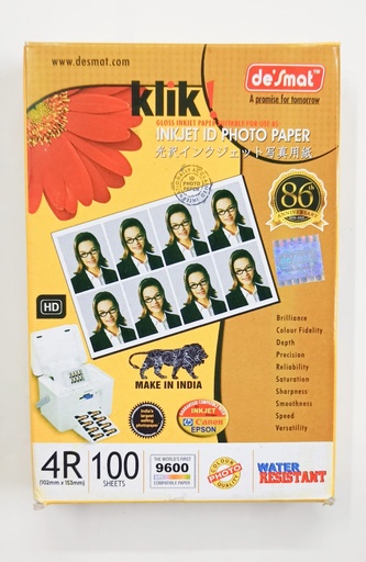 [P4412] Desmat Klik Inkjet ID Photo Paper Gloss, Size 6x4 180 Gsm (Pack of 100) 