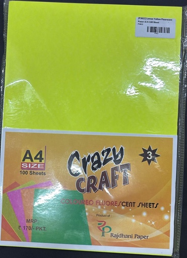 [P3822] Fluorescent Colour Paper Double Sided, A4 Size, 80 Gsm,  Lemon Yellow Colour, (Pack of 100) Use for Arts / Crafts & Printing.