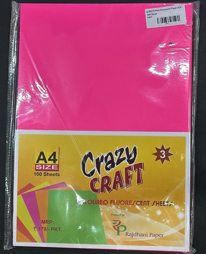 [P3827] Fluorescent Colour Paper Double Sided, A4 Size, 80 Gsm, Pink Colour, (Pack of 100) Use for Arts / Crafts & Printing. 