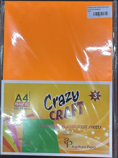 [P3828] Fluorescent Colour Paper Double Sided, A4 Size, 80 Gsm, Golden Yellow Colour (Pack of 100) Use for Arts / Crafts & Printing.