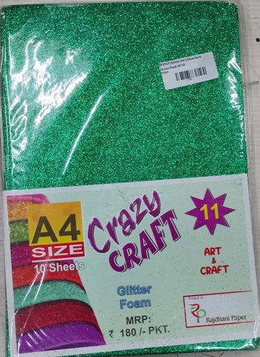 [P3967] Glitter Foam Sheet, A4 Size, Dark Green Colour, (1.5mm Thick -Pack Of 10) For Arts and Crafts, Scrapbooking, DIY Work, Decoration, Gift Wrapping.