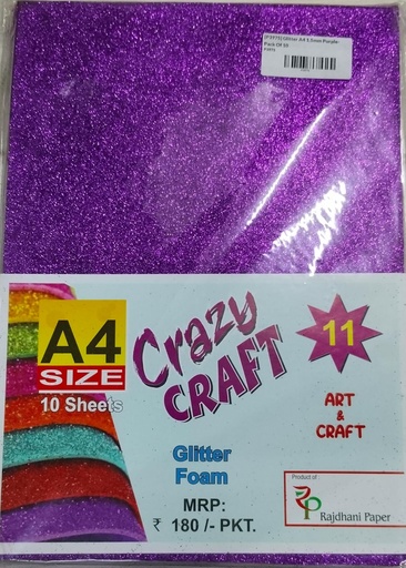 [P3975] Glitter Foam Sheet, A4 Size, Purple Colour, (1.5mm Thick -Pack Of 10) For Arts and Crafts, Scrapbooking, DIY Work, Decoration, Gift Wrapping.
