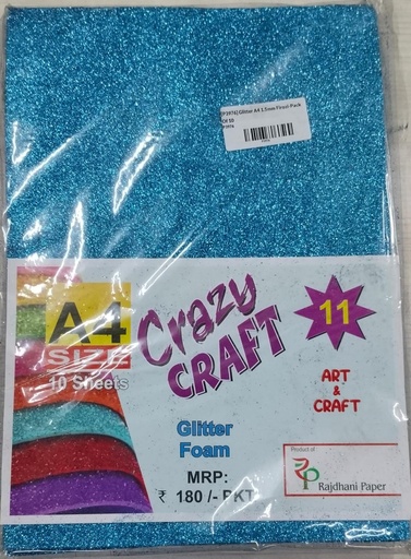 [P3976] Glitter Foam Sheet, A4 Size, Light Blue(Firozi) Colour, (1.5mm Thick -Pack Of 10) For Arts and Crafts, Scrapbooking, DIY Work, Decoration, Gift Wrapping.
