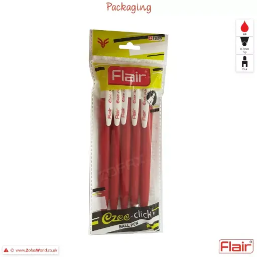 [P3344] Flair Ezee Click Ball Pen Red-Pack Of 5