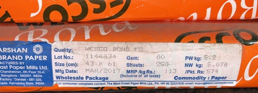 [P1112] Wesco Bond 17x24 10.4 Kg 80 GsmXXX