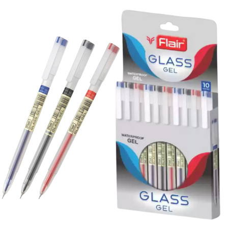 [P3347] Flair Glass Gel Pen Black Colour (Pack Of 10)