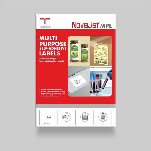 [P2445] NovaJet (Technova) MPL 06, A4 Size 99x93 mm, Multipurpose Label Sticker, White Colour, Pack of 100 Sheets 