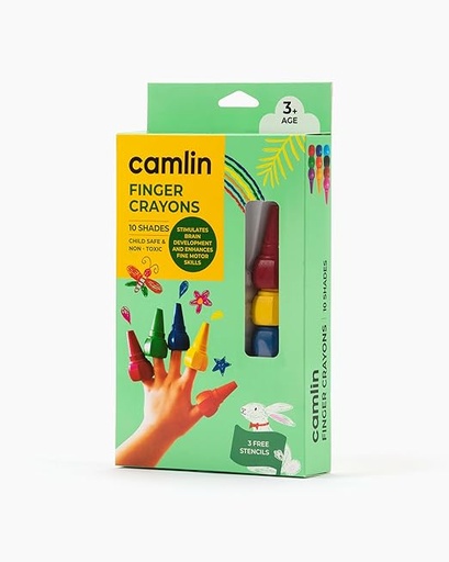 [P5166] Camel Camlin Finger Crayons Assorted 10 Shades With 3 Stencils