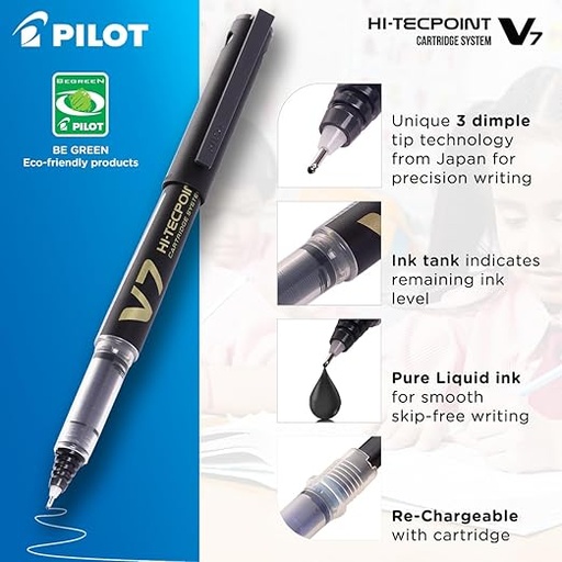 [P5302] Pilot Pen Hi-techpoint V7 0.7mm Black Colour, Refillable Cartridge System