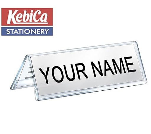 [P5392] Kebica Two Sided Acrylic Name Plate Holder Stand A-Shaped, Size 8x2.25 Inch (Transparent Colour)