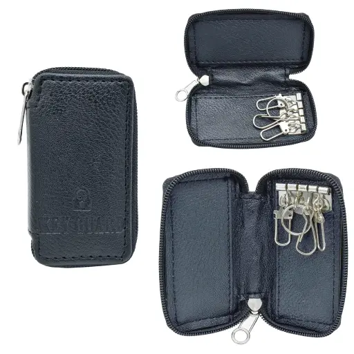 [P5416] Kebica Leather Key Purse, Size 4x3.5 Inch, 6 Hook's Key Holder Black Colour (No.220)