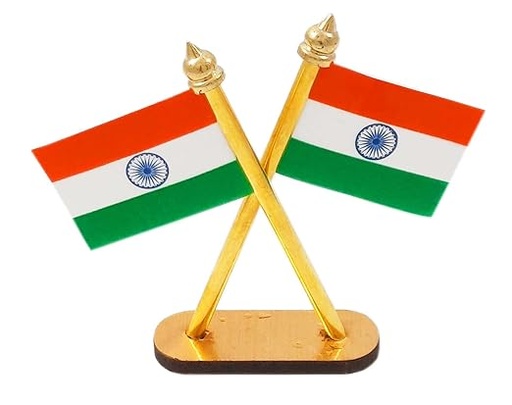 [P5478] Kebica Double Sided Indian Flag Cross Design Brass  with Metal Rod 6 Inch-Pack Of 2