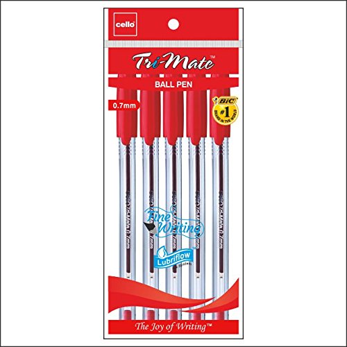 [P5819] Cello Tri-mate Plus Ball Pen Red 1mm (Pack Of 5)