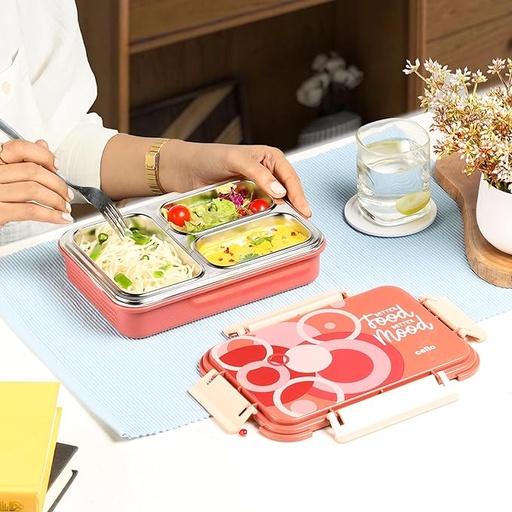 [P6064] Cello Zoom-3 Insulated Lunch Box with 3 Containers Stainless Steel Inner