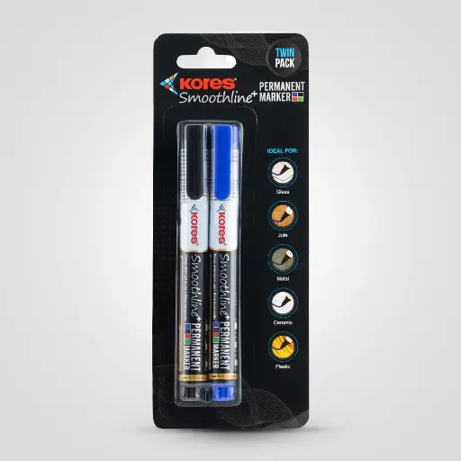 [P4201] Kores Permanent Marker Pen (Pack Of 2) Black & Blue Colour