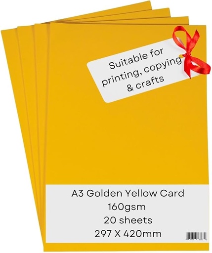 [P3864] Pastel Paper Golden Yellow Colour A3 Size 160 Gsm (Pack Of 20)