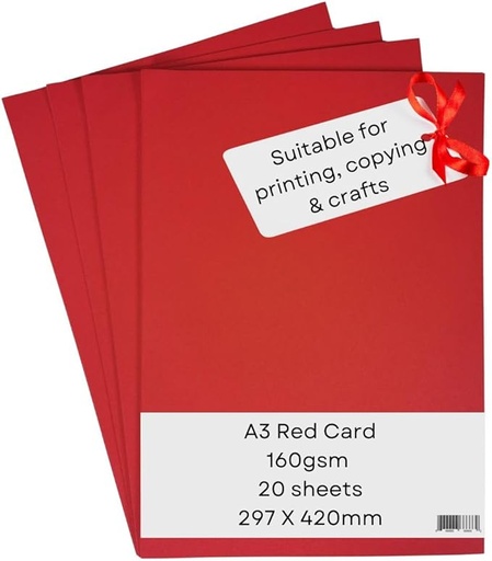 [P3866] Pastel Colour Paper A3 Size 160 Gsm Red Colour Double Sided (Pack Of 20)