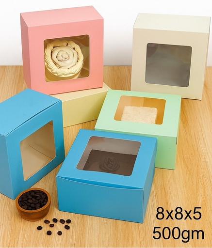 [P6303] Premium Cake Box Window, Size 8x8x5 Inch, For 500gm Cake (Pack Of 25)