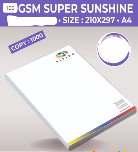 [P6498] Sunshine 100 Gsm Single Side A4 Letterhead Multi Colour Print (1000 Pcs)
