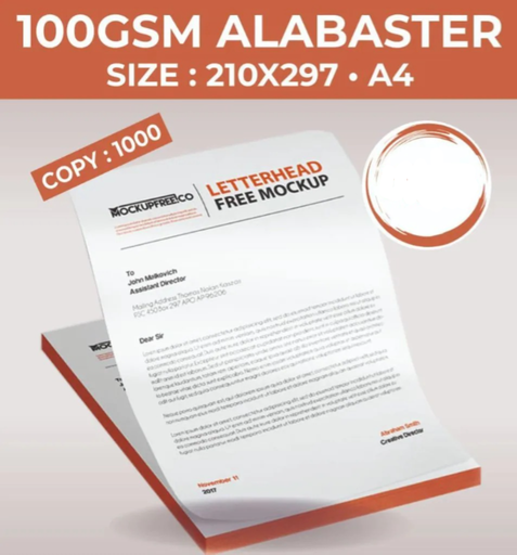 [P6506] Alabaster Paper One 100 Gsm Single Side A4 Letterhead Multi Colour Print (1000 Pcs)