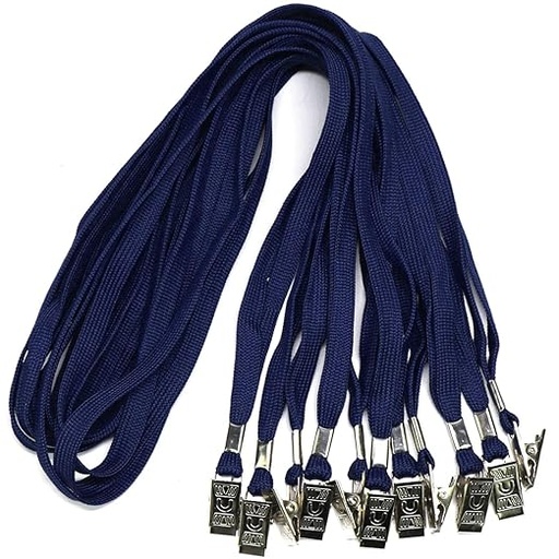 [P3322] ID Card Flat Lanyard 14mm With Clip Navy Blue Colour / I Card Dori (Pack Of 100)