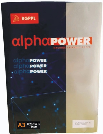 [P1826] Alpha Power Copier Paper, A3 Size, 75 Gsm, (500 Sheet,1 Ream) White Colour