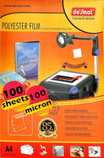 [P1870] Desmat OHP A4 Size 100 Micron Clear Transparency Film (Pack Of 100)