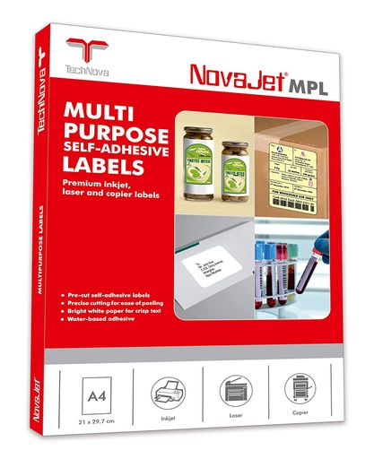 [P2444] NovaJet (Technova) MPL 04, A4 Size 100x145 mm, Multipurpose Label Sticker, White Colour, Pack of 100 Sheets 